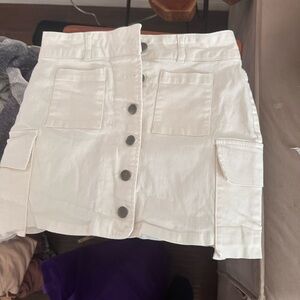 White Button-Front Cotton denim Jean Skirt